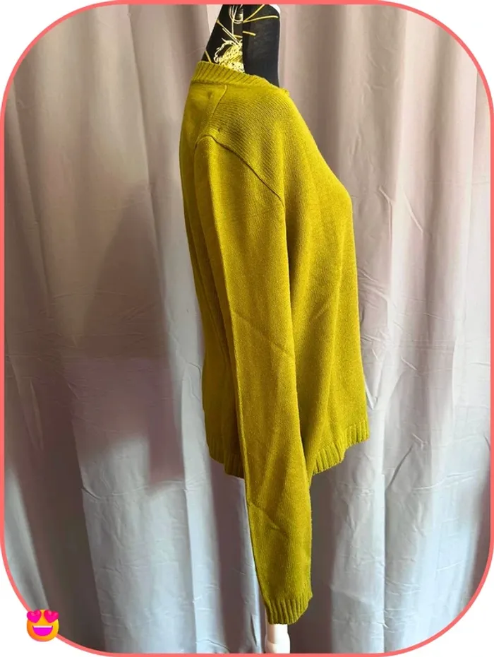 Pull en maille vert olive Mayflower, encolure bateau et boutons - Taille L (T4) - photo numéro 2