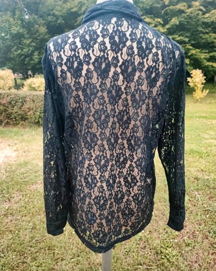 Magnifique chemisier femme noir élégant vintage authentique taille 38 40 m l dentelle noir - photo numéro 2