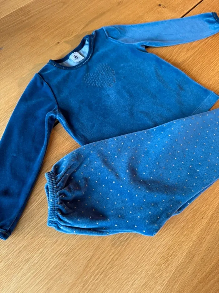 Pyjama 2 pièces en velours bleu marine et doré - Taille 3 Ans - photo numéro 4