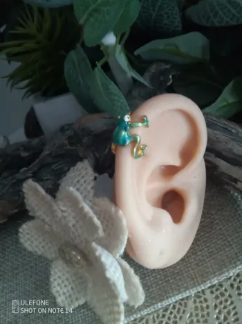 Clip oreille grenouille dorée et bleue turquoise