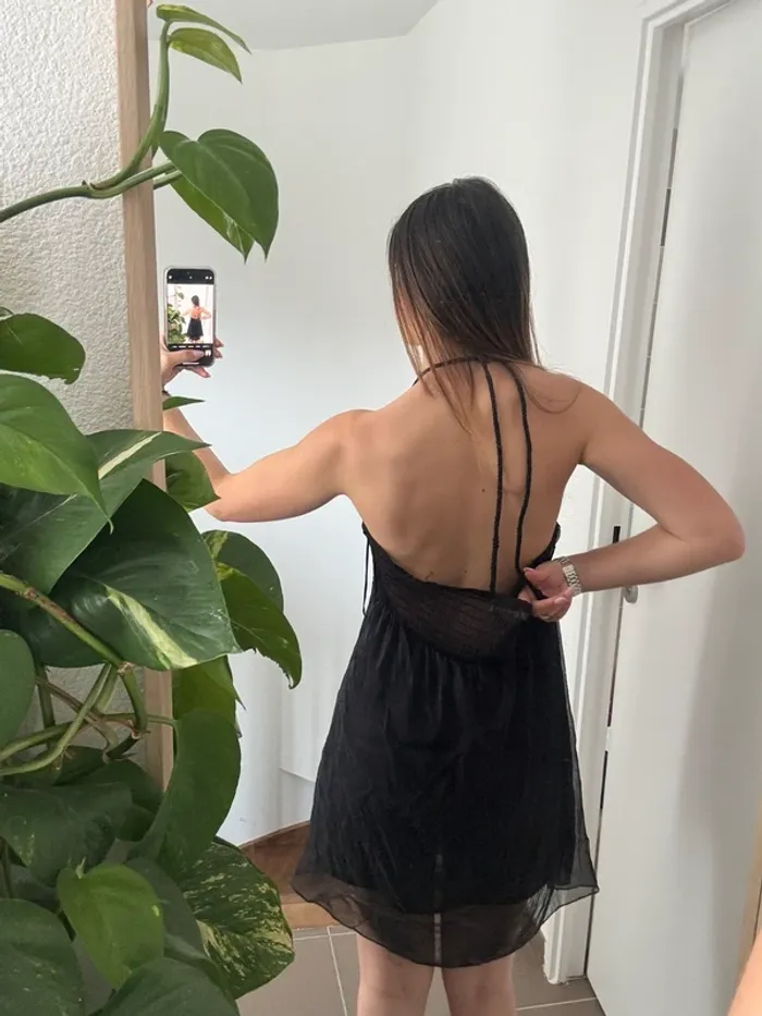Robe tunique noire col à perle soleil - photo numéro 3