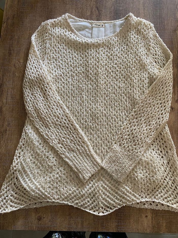 🌾 Pull ajouré écru – effet crochet - taille 36 - Solange