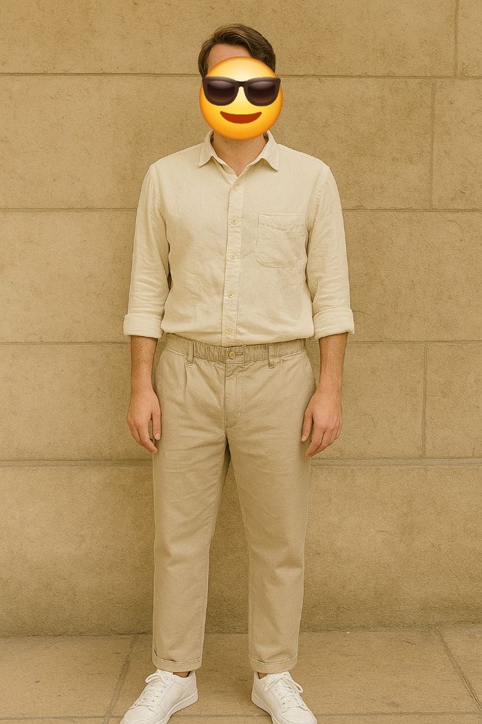 H&M Pantalon TEurXS- Beige -Coupe Regular Fit avec Taille à Passants, Elastiquée & Cordon en TBE - photo numéro 2