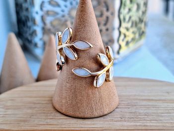 Bague Ouverte Ajustable en feuille Doré minimaliste, feuille en nacre blanche, feuille de Dainty