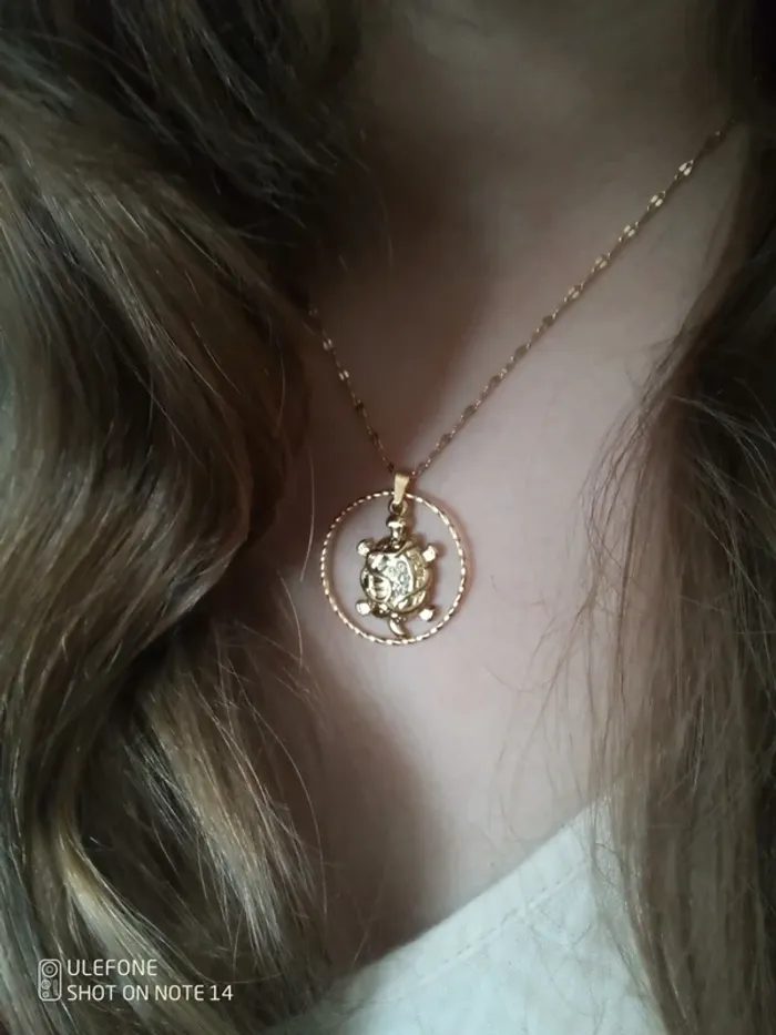 Collier tortue acier doré avec zirconium - photo numéro 4