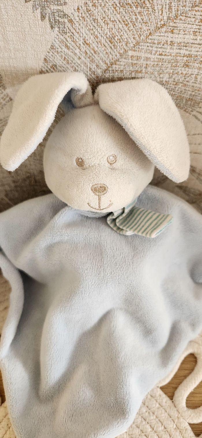Doudou Lange Bébé Lapin bleu - photo numéro 4