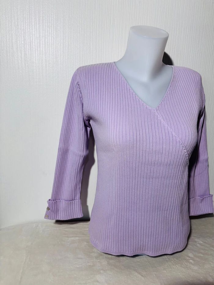 Pull femme lilas col V croisé Anne Weyburn - Taille 38 - photo numéro 2