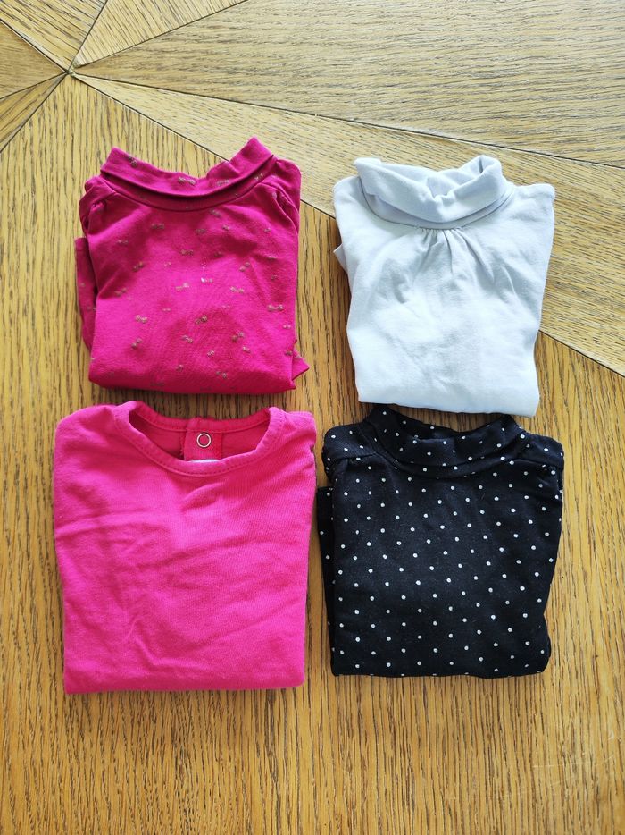 Lot tee-shirt hiver manches longues 3 mois rose noir