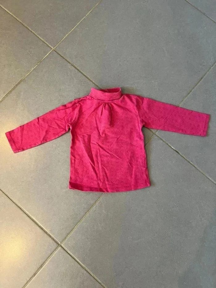 T-shirt avec col montant - " Coeur " - DPAM - Manches longues - Rose / Rouge - 18 mois