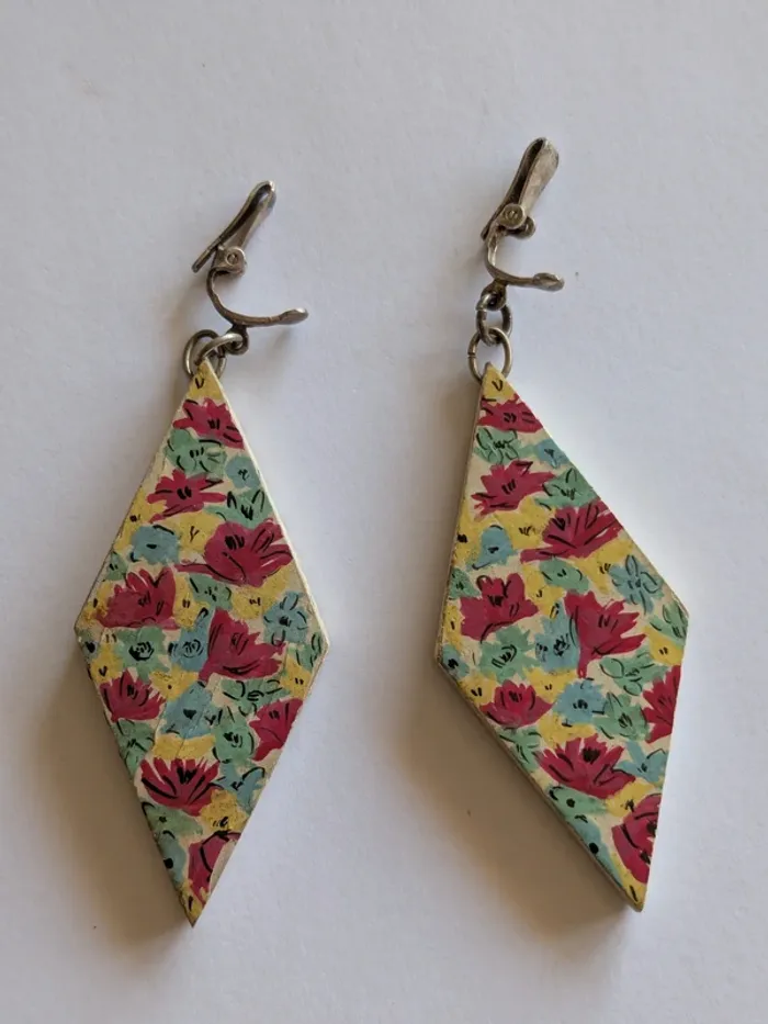 Boucles d'oreille vintage en bois - photo numéro 2