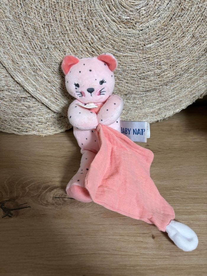Neuf doudou chat léopard rose mouchoir gaze baby nat’ - photo numéro 2