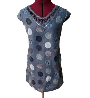 Robe en lin bleue à gros pois pastels artistiques XS/34
