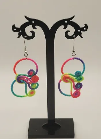BOUCLES D'OREILLES SPIRALE MULTICOLORE FLUO ! NEUF !
