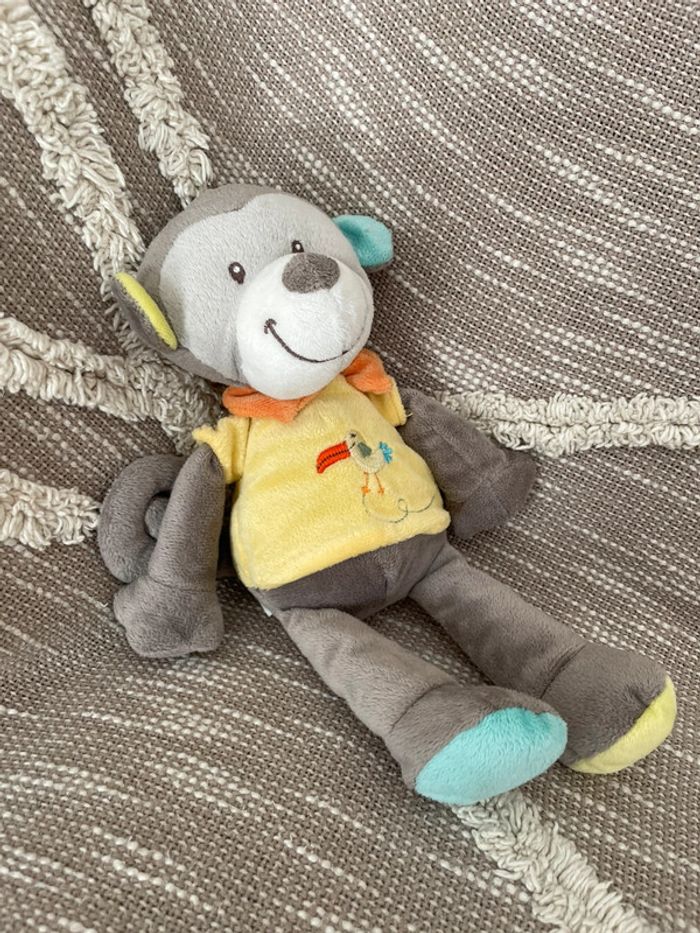 Peluche doudou 28cm Nicotoy singe gris et jaune très bon état - photo numéro 2
