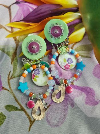 Boucles d'oreilles bohème et breloques avec clips modèle 12, ikita, acier inoxydable