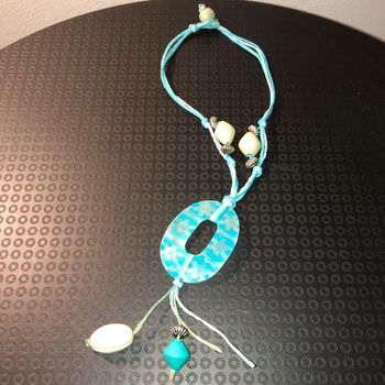 🌺 collier sautoir nacre bleue et perles