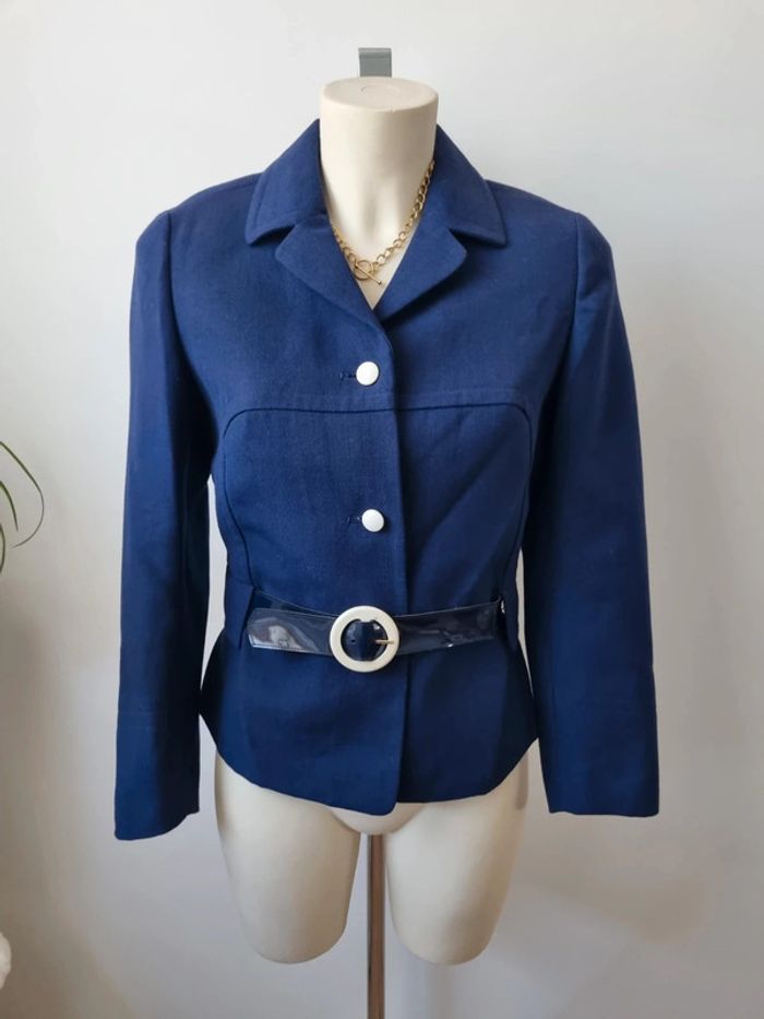 Veste en laine bleu marine annee '70 - photo numéro 3
