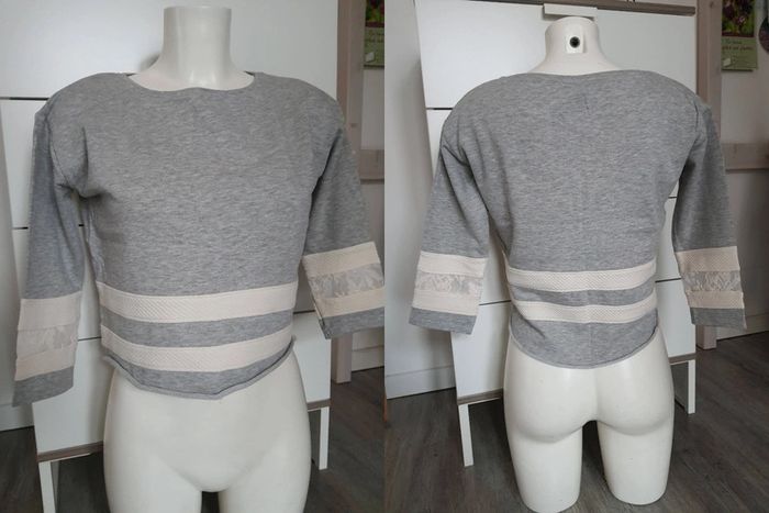 Sweat manche 3/4 avec dentelle Naf Naf taille S impeccable - photo numéro 2