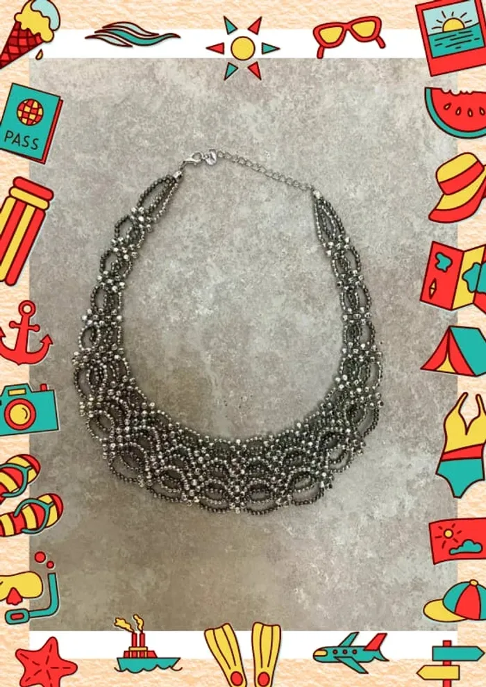 Collier imposant perles argentées - photo numéro 2