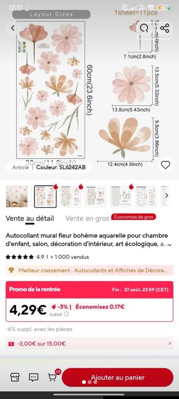 14 rouleaux de stickers fleurs