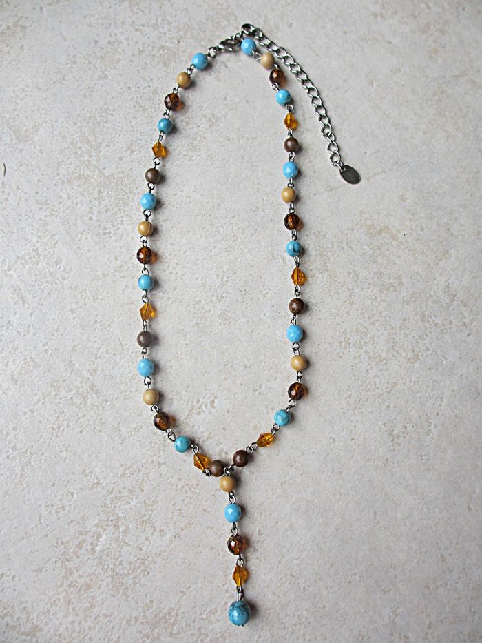 Collier perles fantaisie femme (turquoise, marron, beige, orange)