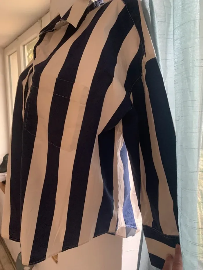 Chemise Zara oversize bleu et crème taille XL - photo numéro 6