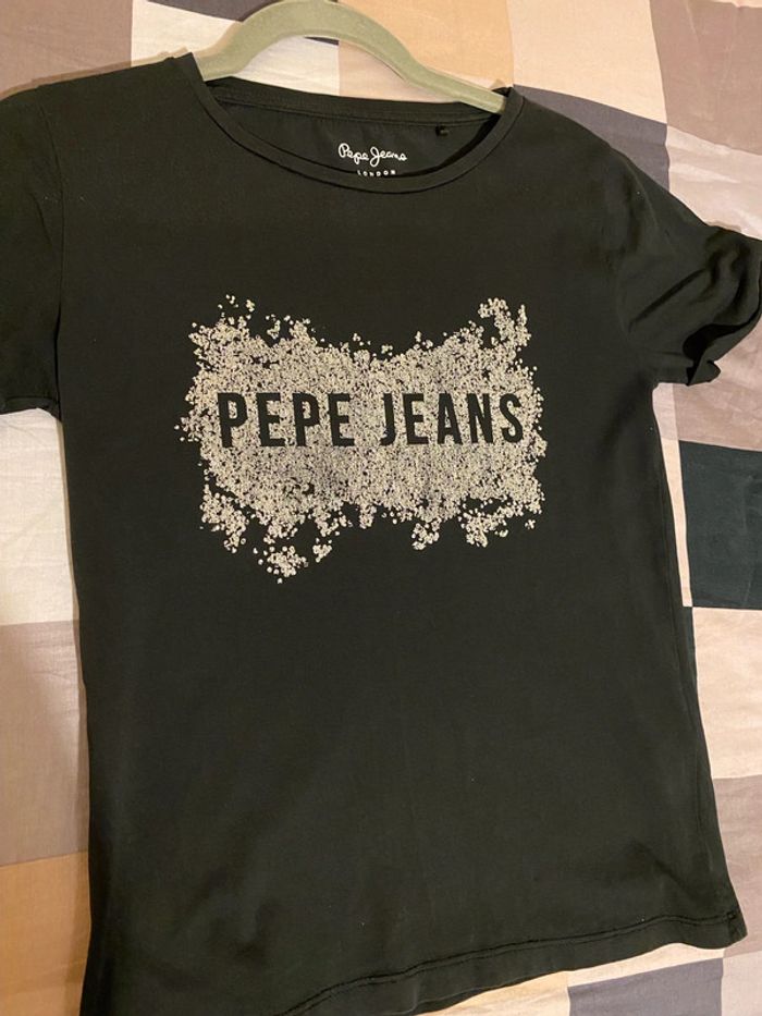 Superbe beau t-shirt Pepe Jeans noir / argenté taille XS - photo numéro 6