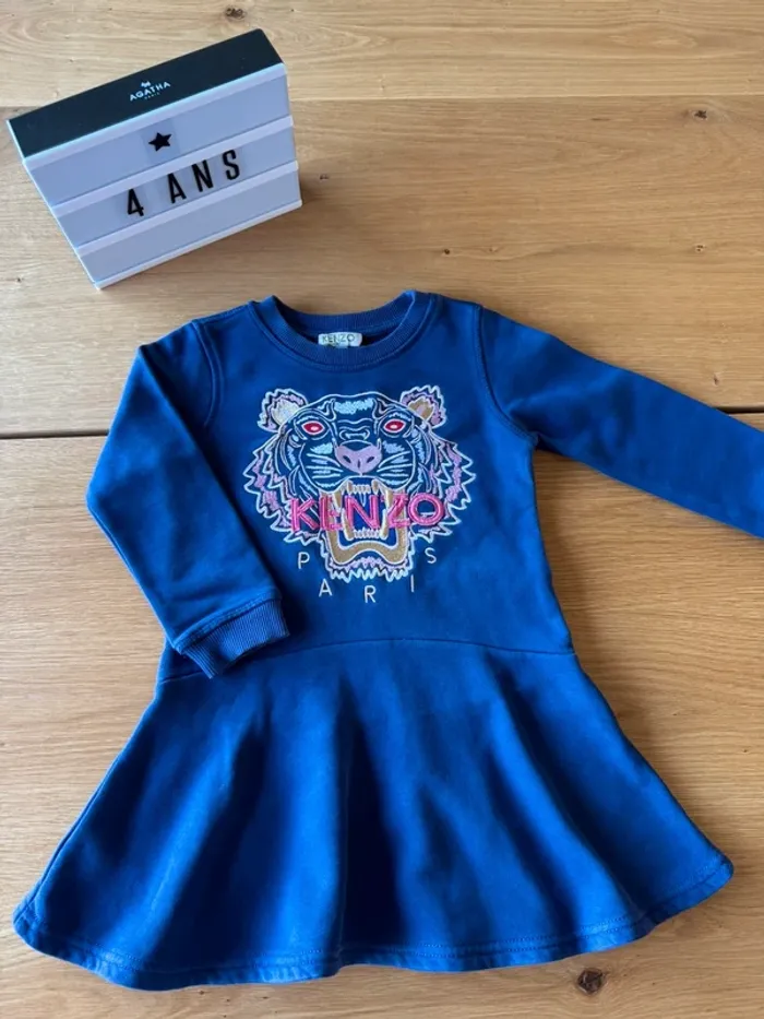 Robe ML bleu marine avec tigre brodé - Taille 4 Ans