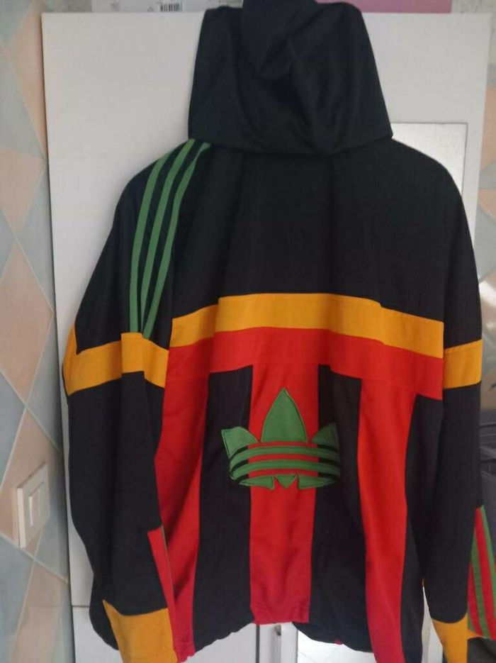 veste zippée à capuche adidas vintage Rare couleurs rasta jaune rouge vert noir taille L - photo numéro 2
