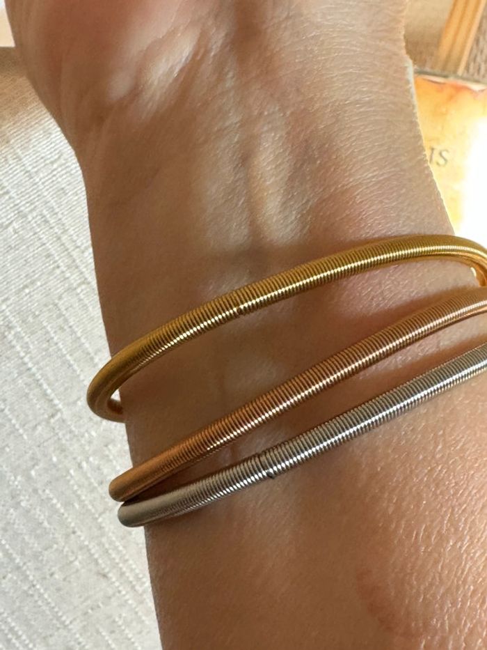 Lot de 3 joncs épais corde de guitare acier inoxydable or rose jaune et argent - photo numéro 2