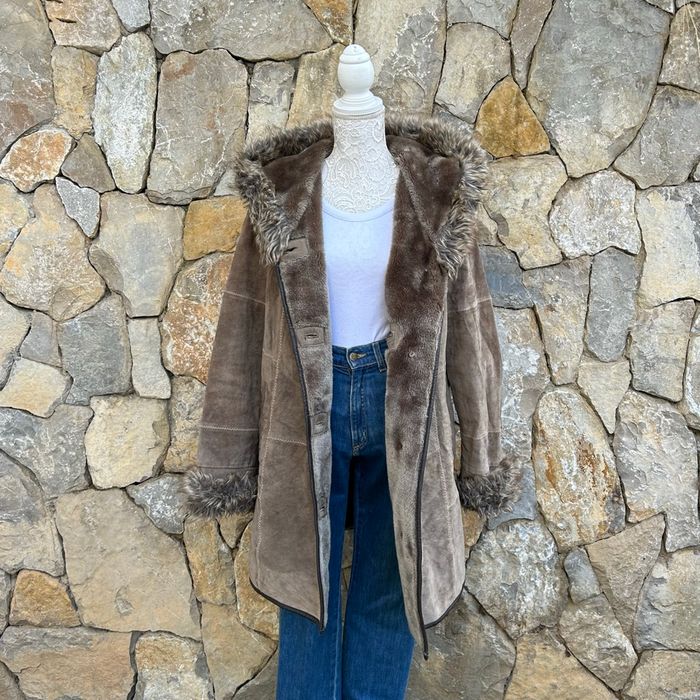 Manteau d’hiver Saki, cuir retourné, shearling, vintage y2k beige taupe, femme 46 - photo numéro 3