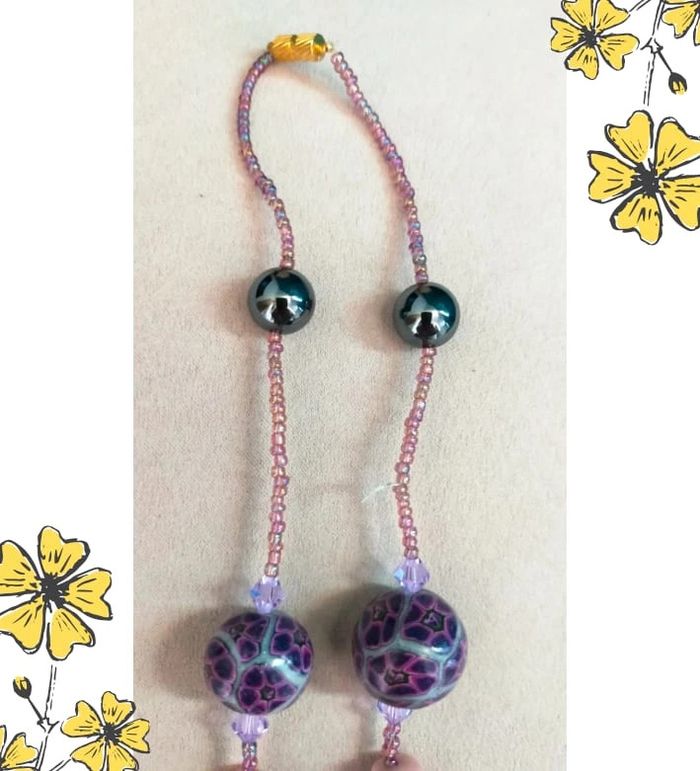Collier fait main perles polymère & cœur doré – Collection Reflets de Lavande - photo numéro 4