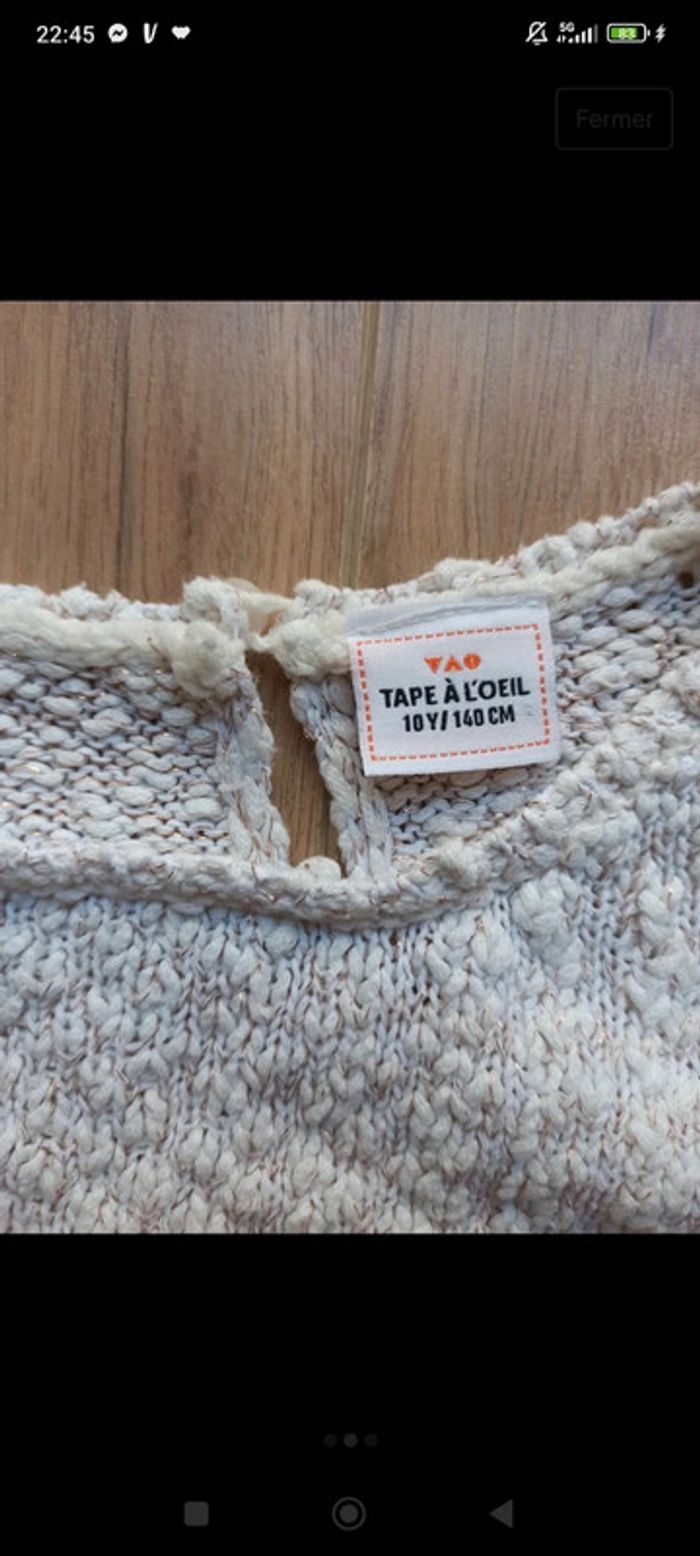 Pull blanc tape à l'oeil 10 ans avec fil doré - photo numéro 2