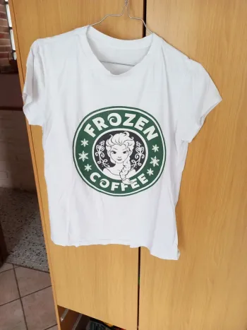 😔Tee-shirt coton elasthan T36 blanc Frozen Coffee