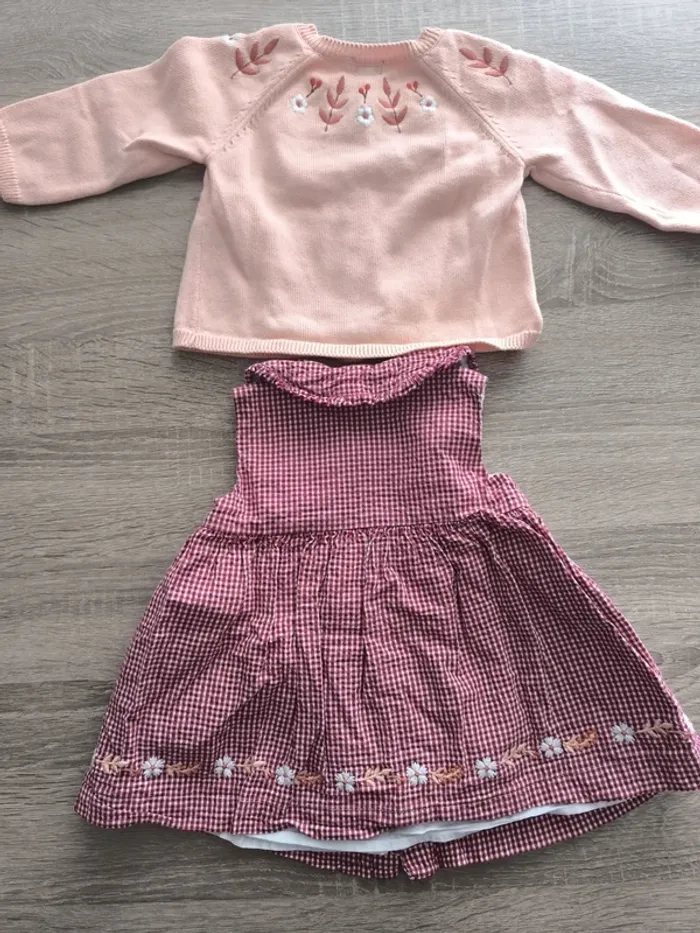 Magnifique ensemble fleuri à carreaux sergent major 6 mois gilet robe - photo numéro 8