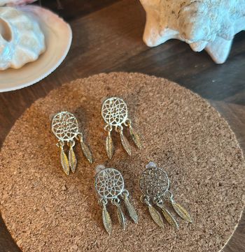 Boucles d’oreilles attrape-rêves – acier inoxydable – argent ou doré – neuves