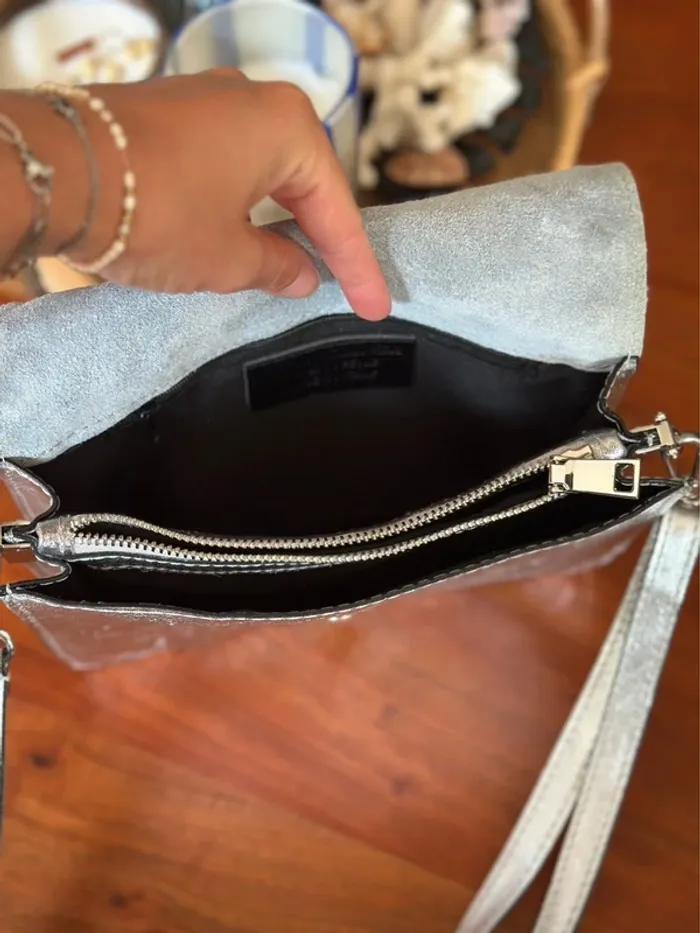 Sac bandoulière en cuir argenté Abaco - photo numéro 14