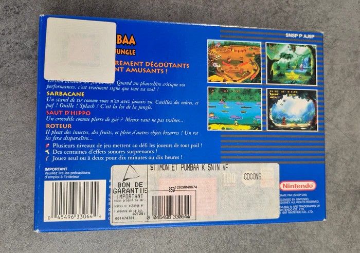 Jeu Super Nintendo Timon & Pumbaa s'éclatent dans la jungle - Pal Fra Fah très Bon état - Complet - photo numéro 6
