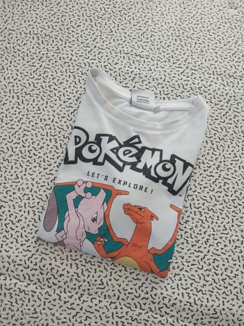 t-shirt pokémon enfant 8-10 ans pikachu mew dracaufeu officiel blanc