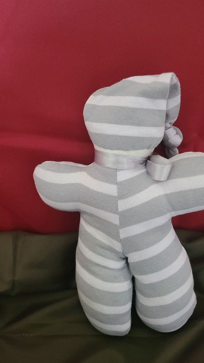 doudou lutin poupée chiffon ligné gris - photo numéro 2