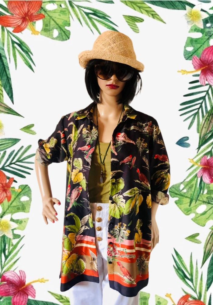 🌿🦜Chemise esprit Jungle Chic Zara tropical shirt🌿🦜 - photo numéro 2