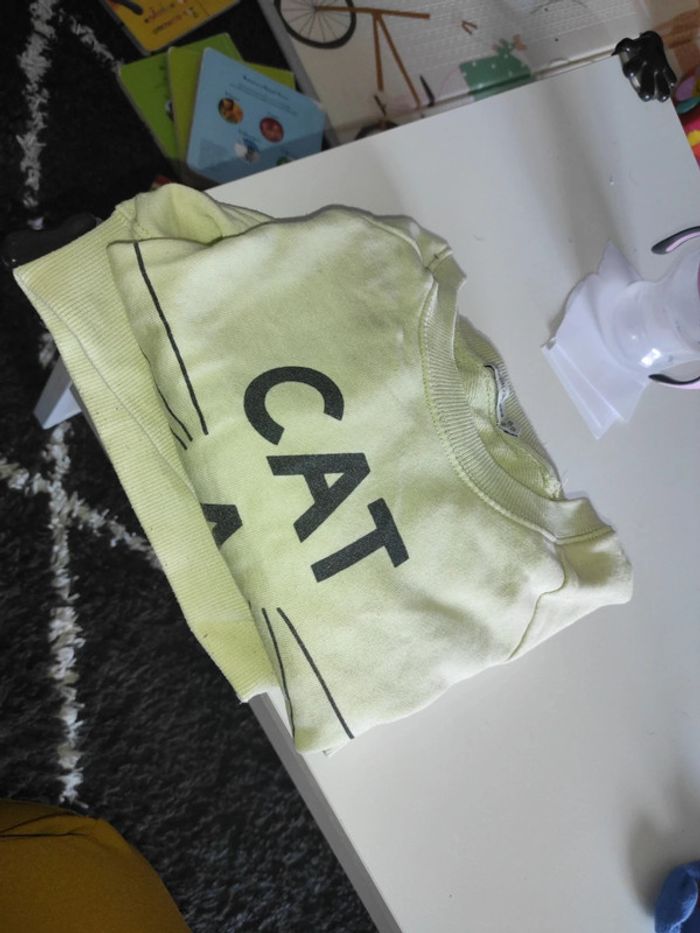 Sweat jaune écriture "cat a strophe" moustaches chat - photo numéro 2