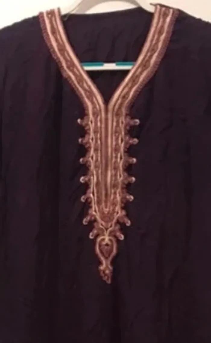Robe été longue orientale manches courtes violet dorée taille XL - photo numéro 3