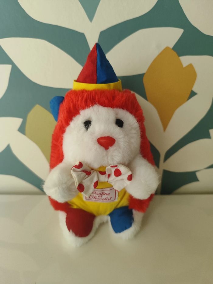Peluche hérisson clown tartine et chocolat