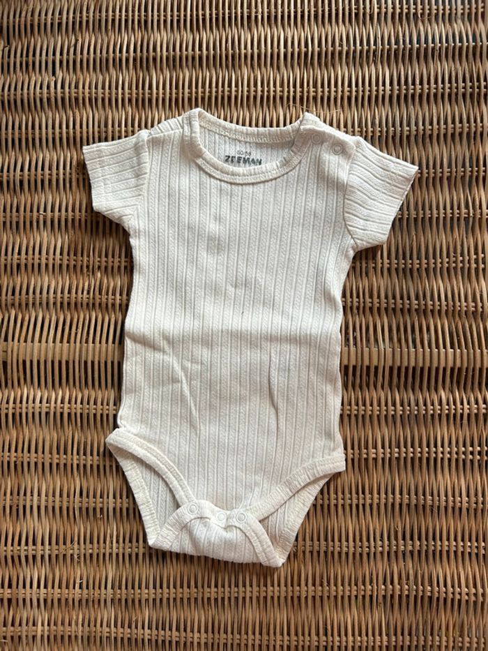 Body Bébé Zeeman - Côtelé Beige/Écru - Manches Courtes - Taille 56 cm (1 mois)