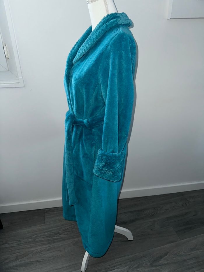 Robe de chambre peignoir polaire bleu canard Vintage T38 M - photo numéro 4