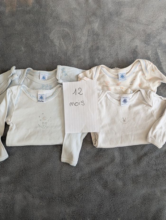 Lot de 4 bodies manches longues - Petit bateau - 12 mois
