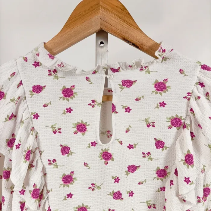 Blouse Miss Selfridge fleurs roses volantée manches bouffantes romantique T38 EUR/UK10 A1104 - photo numéro 6