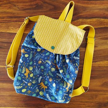 Sac à dos artisanal tissu jungle & jaune moutarde