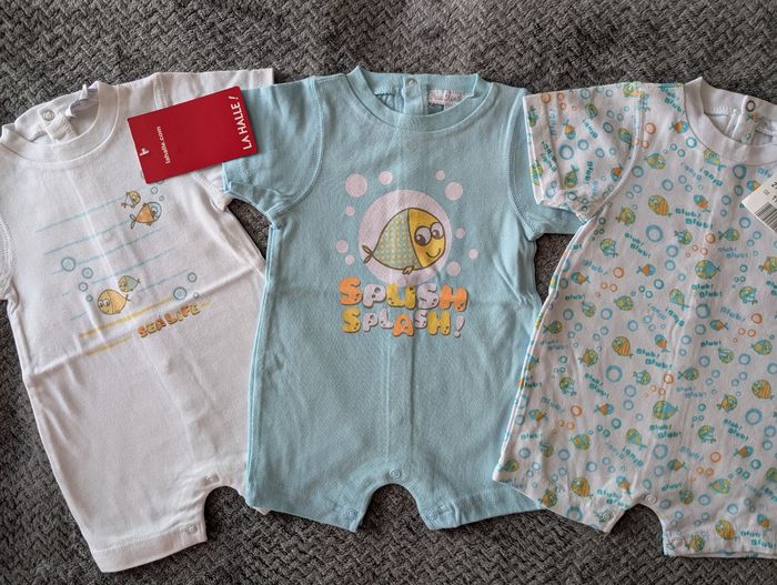 NEUF, lot de 3 combishorts La Halle, 1 mois